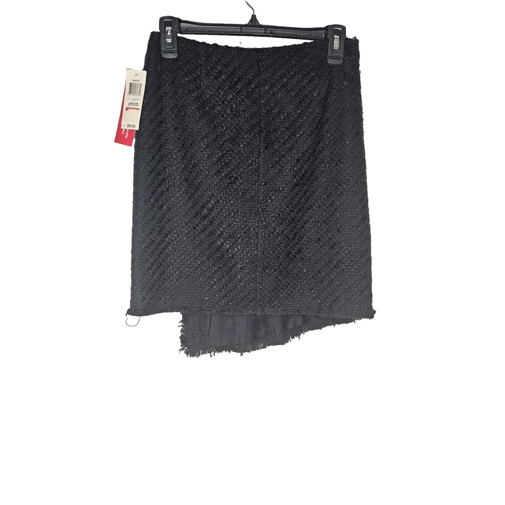 INC International Concepts Petite Black Tweed Skirt Asymmetrical Hem Size 2P NWT - Picture 2 of 7